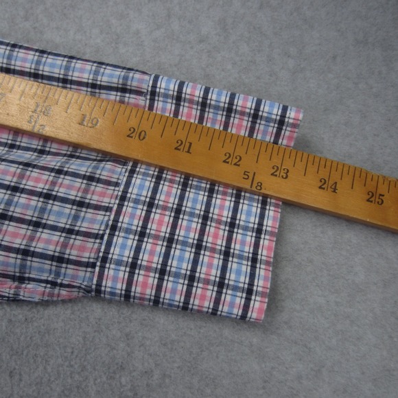 PANHANDLE SLIM Shirt Mens 17/35 Blue Pink Plaid‎ Pearl Snap Long Sleeve Western - Picture 15 of 16
